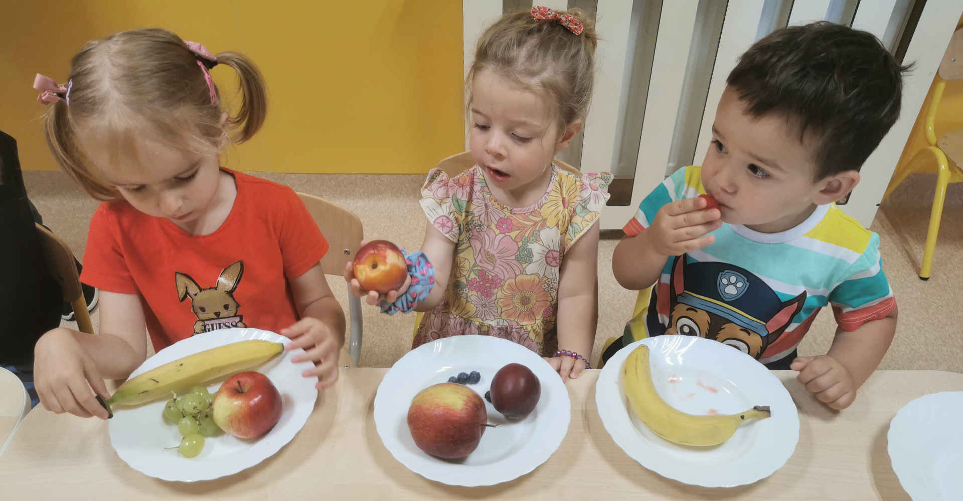 Dzieci z talerzami owoców